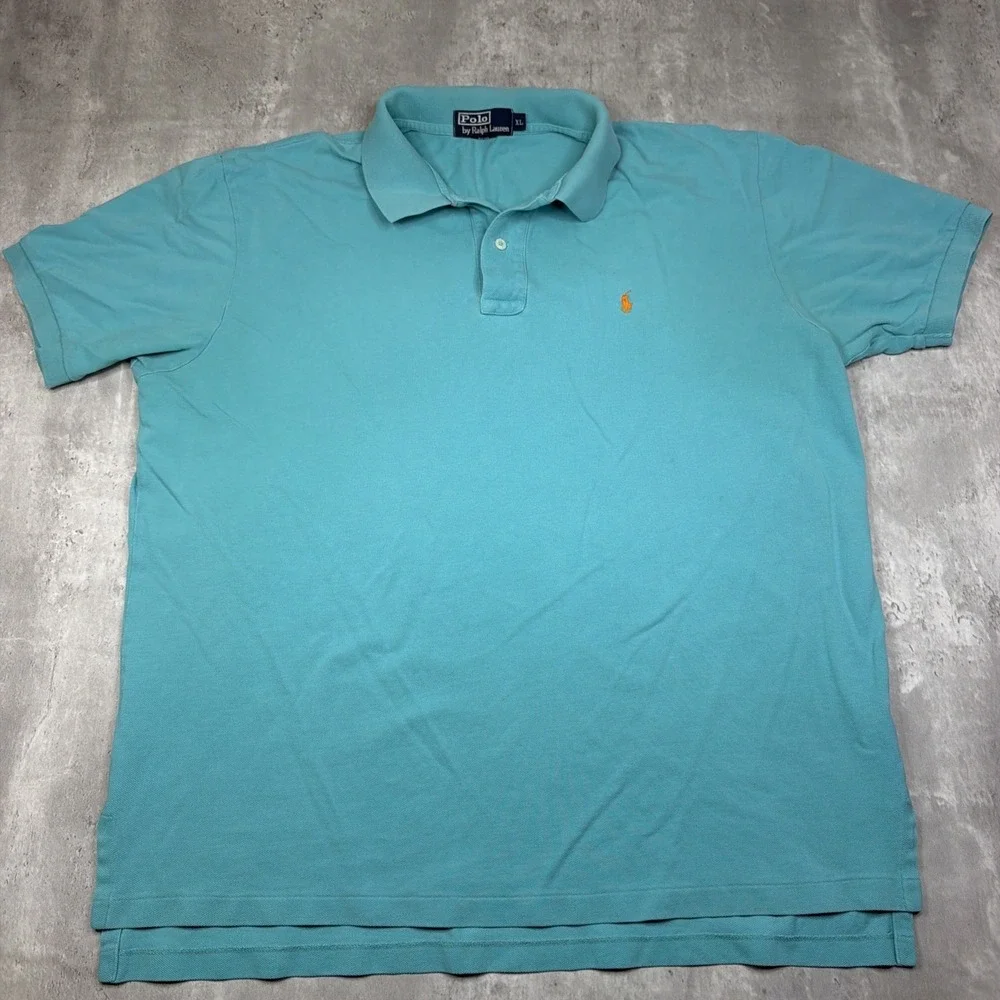 Polo Ralph Lauren XL Mens Polo Shirt Short Sleeve Blue Cotton Mesh Pony USA MADE